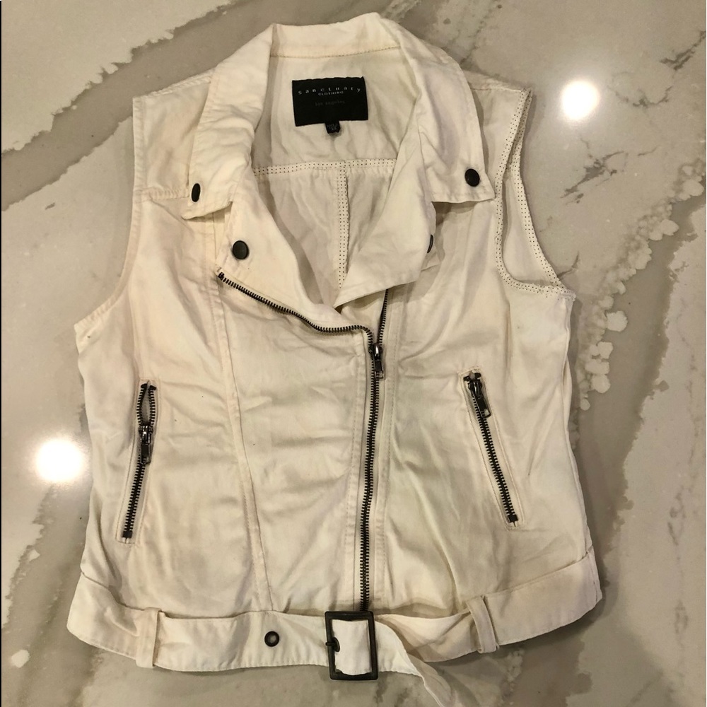 Sanctuary white cotton moto vest